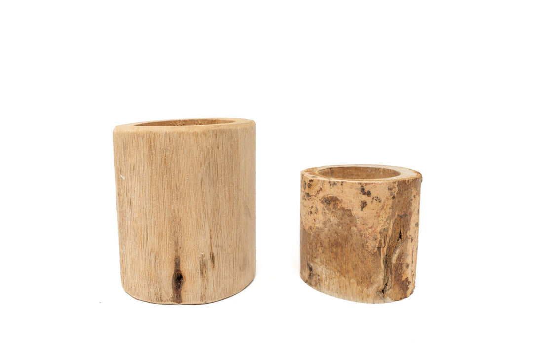 one large and one small driftwood containers