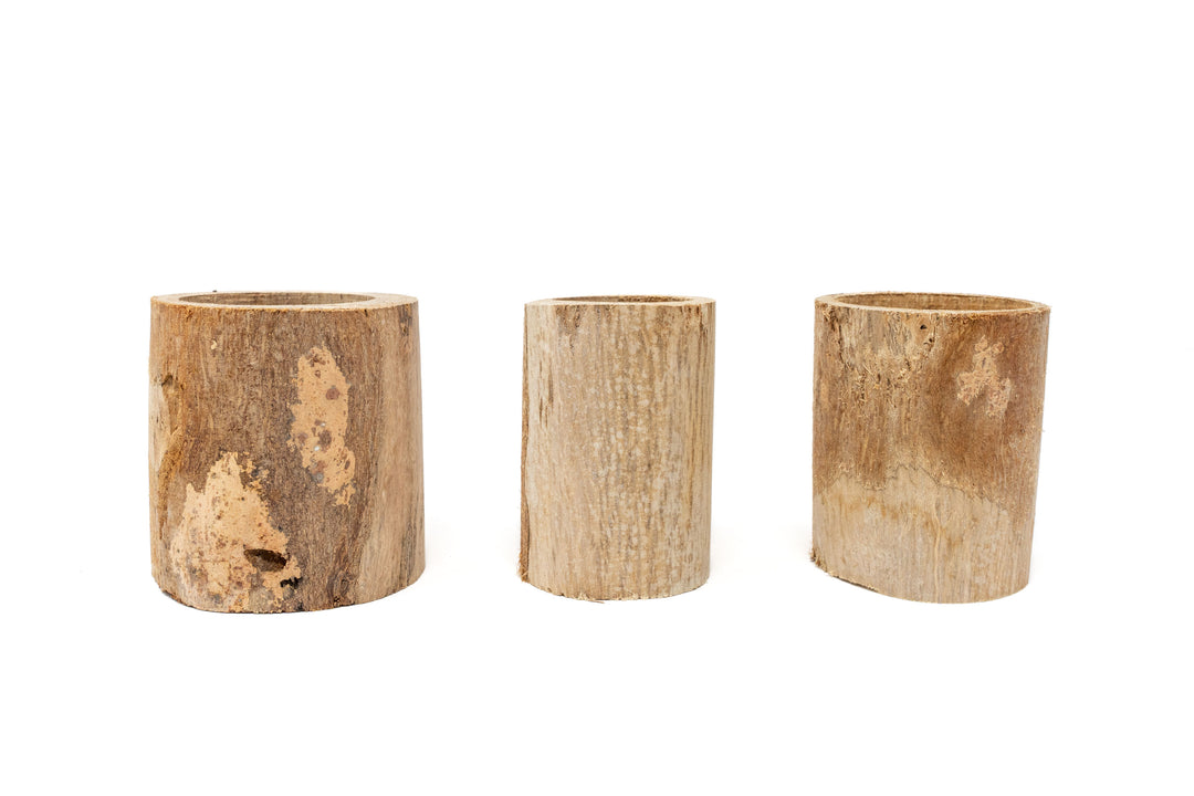 three small driftwood containers