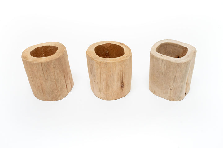 three driftwood containers